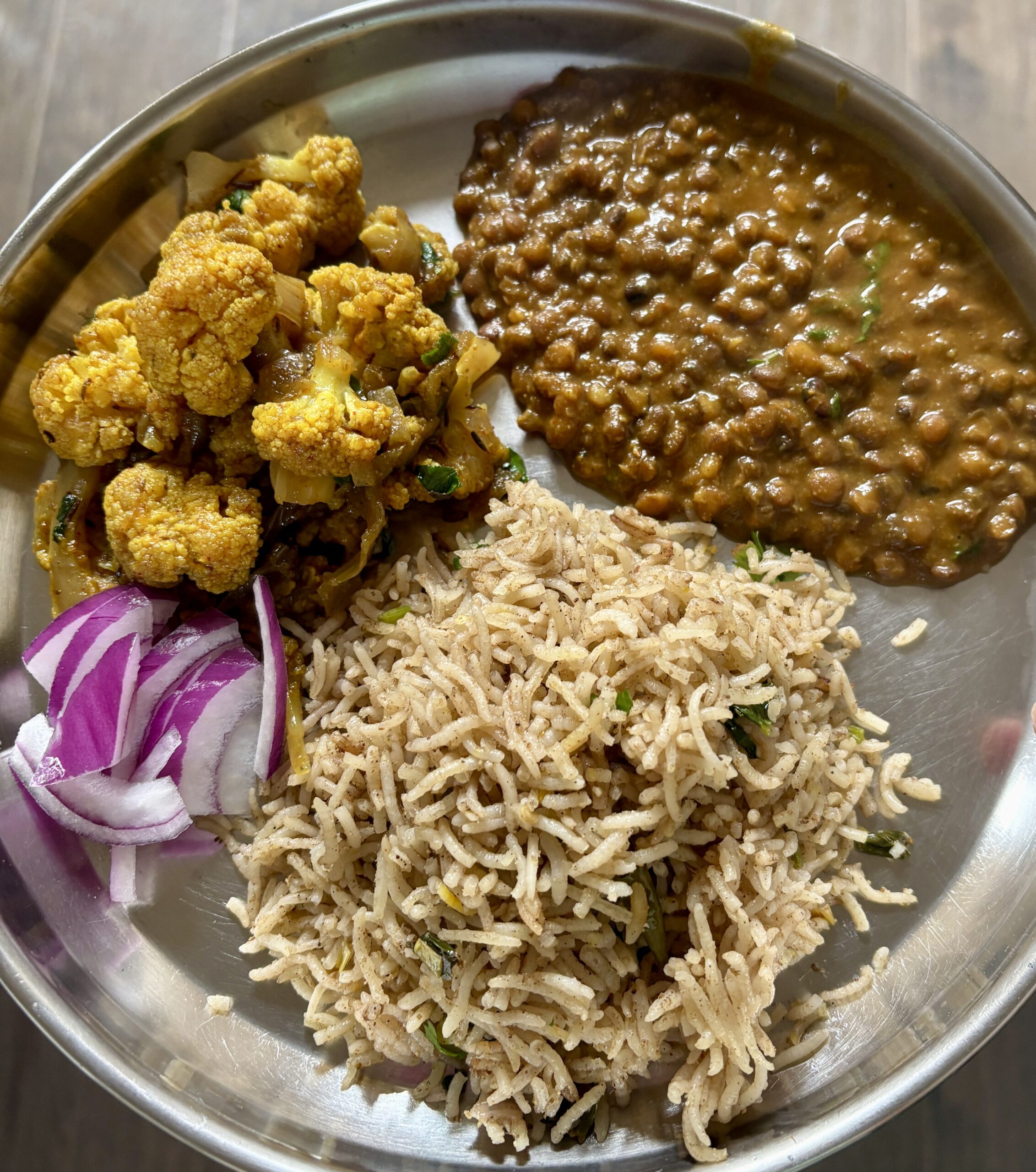Indian thali with rice and dal